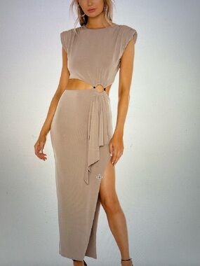 Lovers + Friends Taupe Encore Dress with Acetate Ring